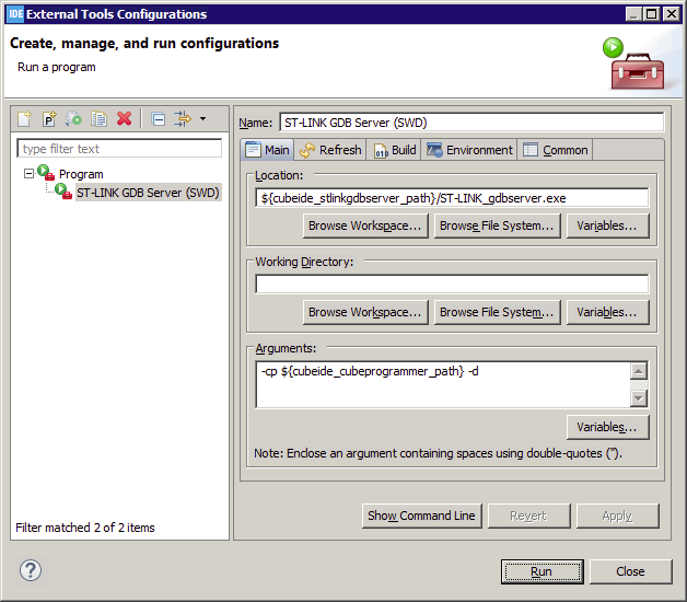 ST-LINK GDB server external tool (click to zoom) ST-LINK GDB server external tool (click to zoom)